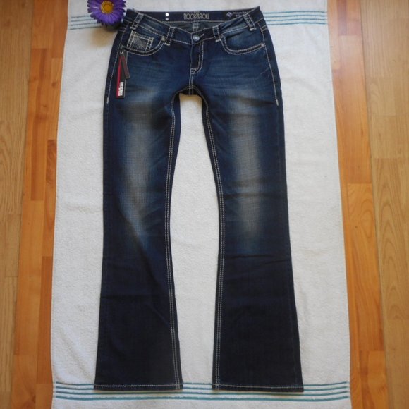 NEW Rock and Roll Cowgirl Jeans Size 30x34 Low Rise Bootcut Denim Embellished - Picture 7 of 13